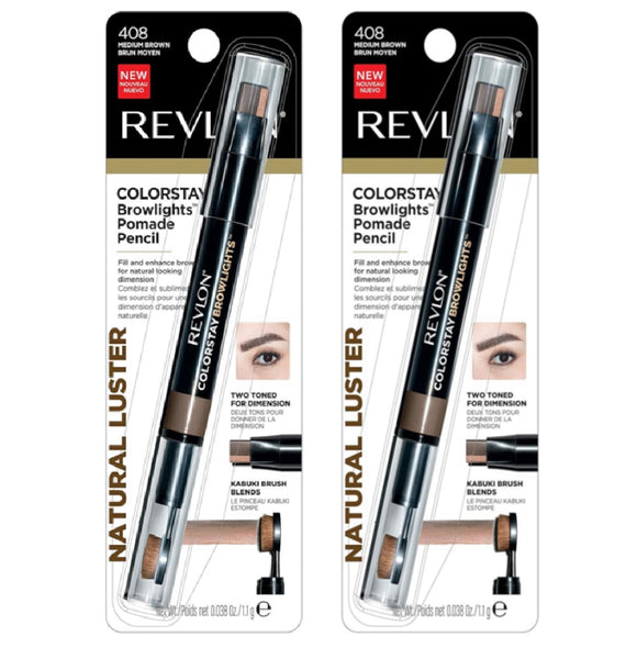 Pack of 2 Revlon Colorstay Browlights Pomade Pencil, Medium Brown 408