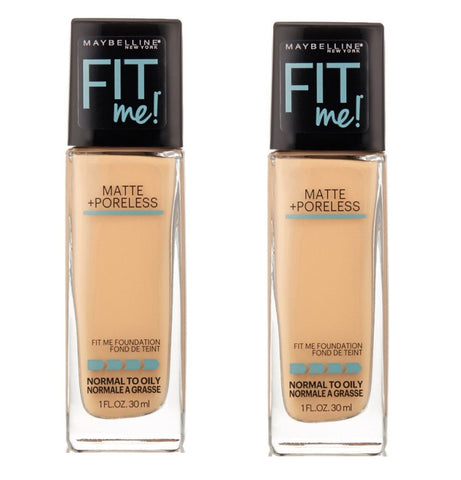 Pack of 2 Maybelline New York Fit Me Matte + Poreless Normal to Oily Foundation, Nude Beige 125