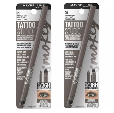 Pack of 2 Maybelline New York Tattoo Studio Smokey Gel Pencil Liner, Smokey Grey 20