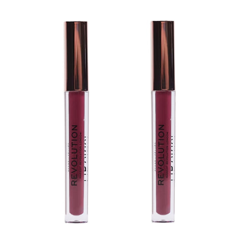 Pack of 2 Makeup Revolution Beauty Lip Vinyl Intense Shine Lipgloss, Black Forest