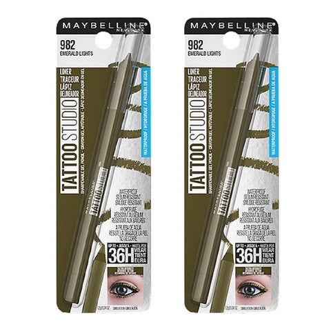 Pack of 2 Maybelline New York Tattoo Studio Waterproof Liner Sharpenable Gel Pencil Liner, Emerald Lights 982