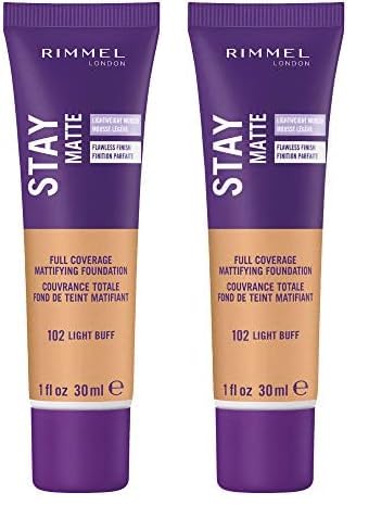 Pack of 2 Rimmel London Stay Matte Full Coverage Mattifying Foundation, Light Buff 102