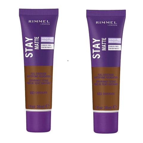 Pack of 2 Rimmel London Stay Matte Full Coverage Mattifying Foundation, Chocolate 603