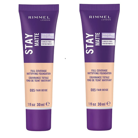 Pack of 2 Rimmel London Stay Matte Full Coverage Mattifying Foundation, Fair Beige 085