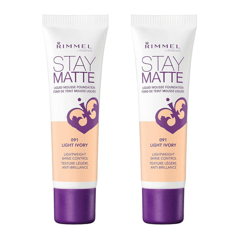 Pack of 2 Rimmel London Stay Matte Liquid Mousse Foundation, Light Ivory 091