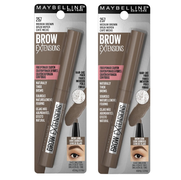 Pack of 2 Maybelline New York Brow Extensions Fiber Pomade Crayon Eyebrow Makeup, Medium Brown 257