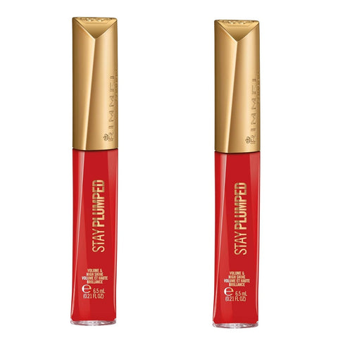 Pack of 2 Rimmel London Stay Plumped Volume & Shine Lip Gloss, Saucy 500