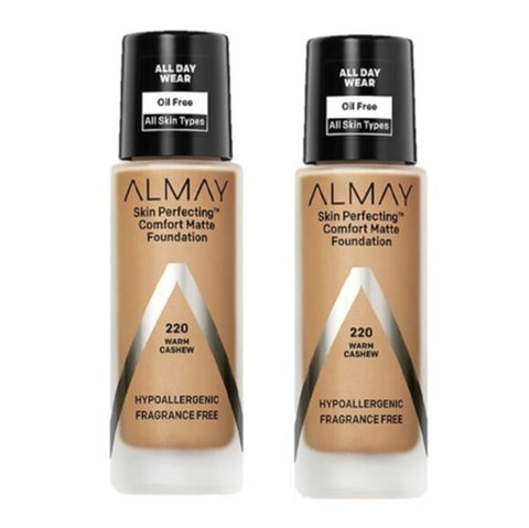 Pack of 2 Almay Skin Perfecting Comfort Matte Foundation, Warm Cashew 220