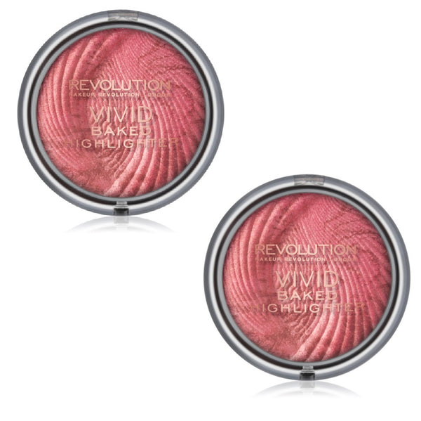 Pack of 2 Makeup Revolution Beauty Vivid Baked Highlighter, Rose Gold Lights