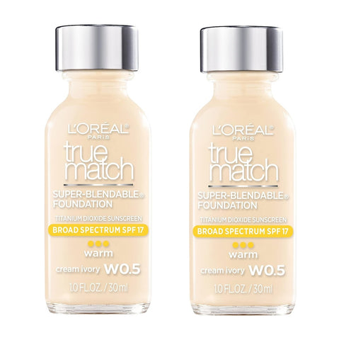 Pack of 2 L'Oreal Paris Makeup True Match Super-Blendable Liquid Foundation, Cream Ivory W0.5