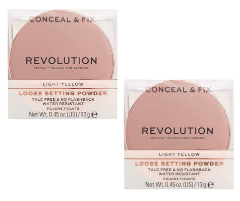 Pack of 2 Makeup Revolution Beauty Conceal & Fix Setting Powder, Light Yellow