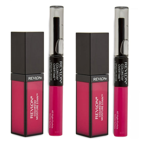 Pack of 2 Revlon ColorStay Overtime Lipcolor All Night Fuchsia 470 with bonus Moisture Stain Barcelona Nights 015