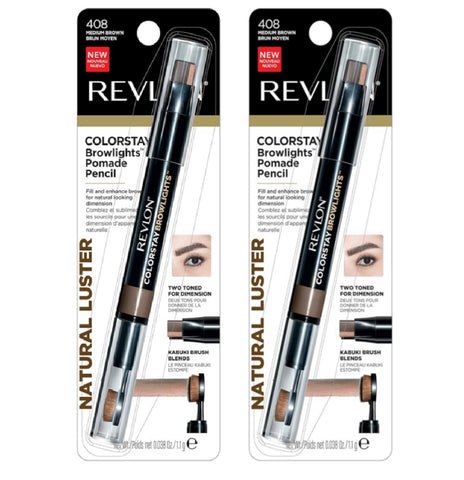 Pack of 2 Revlon Colorstay Browlights Pomade Pencil, Medium Brown 408