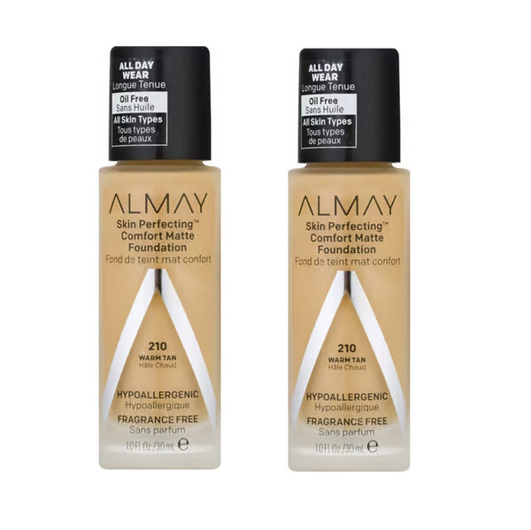 Pack of Almay Skin Perfecting Comfort Matte Foundation, Warm Tan 210