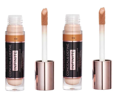 Pack of 2 Makeup Revolution Beauty Conceal & Define Infinite Longwear Concealer XL, C9