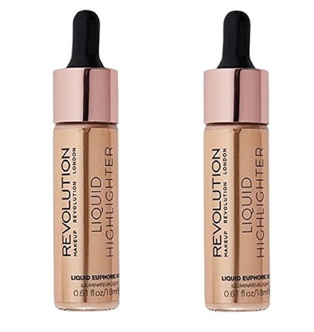 Pack of 2 Makeup Revolution Beauty Liquid Highlighter, Euphoric Gold