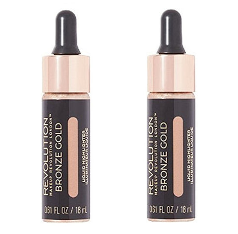Pack of 2 Makeup Revolution Beauty Liquid Highlighter, Bronze Gold