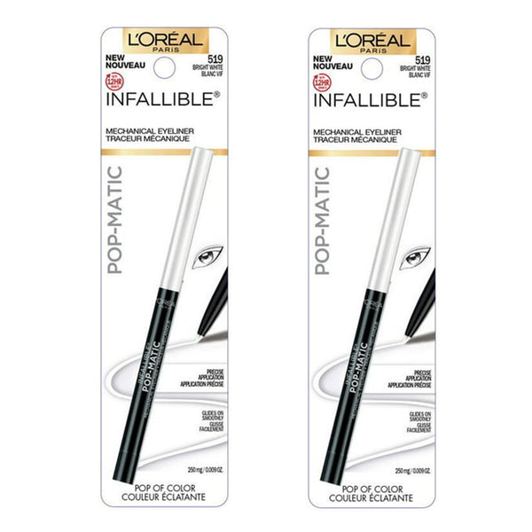 Pack of 2 L'Oreal Paris Infallible Pop-Matic Mechanical Eyeliner, Bright White 519