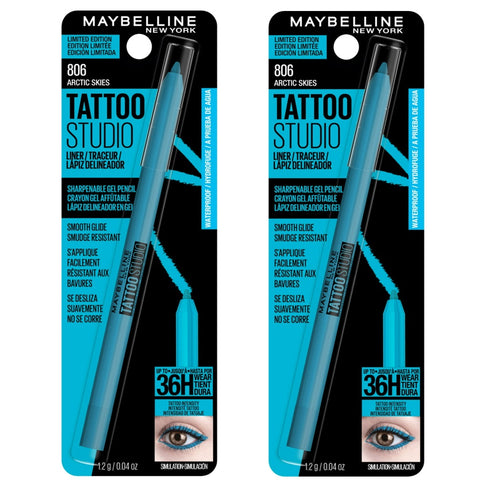 Pack of 2 Maybelline New York Tattoo Studio Waterproof Liner Sharpenable Gel Pencil Liner, Arctic Skies 806