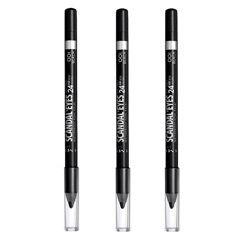 Pack of 3 Rimmel ScandalEyes 24 HR Wear Waterproof Gel Pencil, Black 001