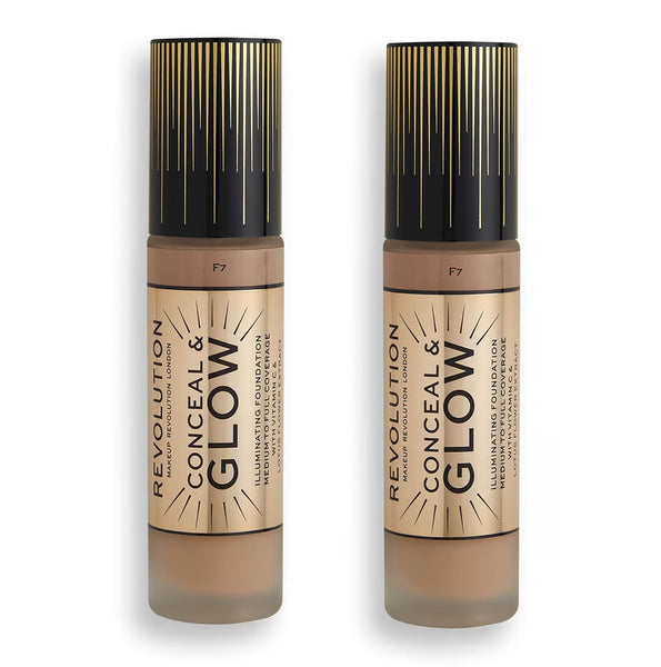 Pack of 2 Makeup Revolution Beauty Conceal & Glow Illuminating Foundation, F7