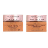 Pack of 2 Makeup Revolution Beauty Conceal & Fix Ultimate Coverage Concealer, Deep Tan