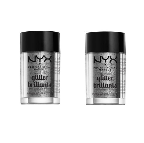 Pack of 2 NYX Face and Body Glitter Brilliants, Silver GLI10