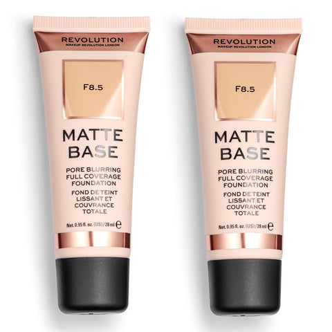 Pack of 2 Revolution Beauty Matte Base Pore Blurring Full Coverage Foundation, F8.5