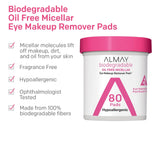 Pack of 2 Almay Biodegradable Oil Free Micellar Eye Makeup Remover Pads, 80 Pads
