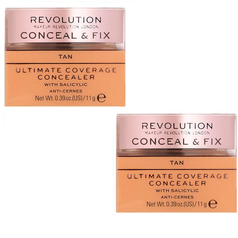 Pack of 2 Makeup Revolution Beauty Conceal & Fix Ultimate Coverage Concealer, Tan