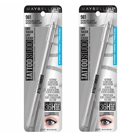 Pack of 2 Maybelline New York Tattoo Studio Waterproof Liner Sharpenable Gel Pencil Liner, Sparkling Silver 961