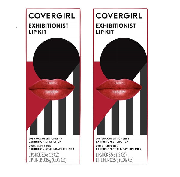 Pack of 2 CoverGirl Exhibitionist Lip Kit, 295 Succulent Cherry / 220 Cherry Red