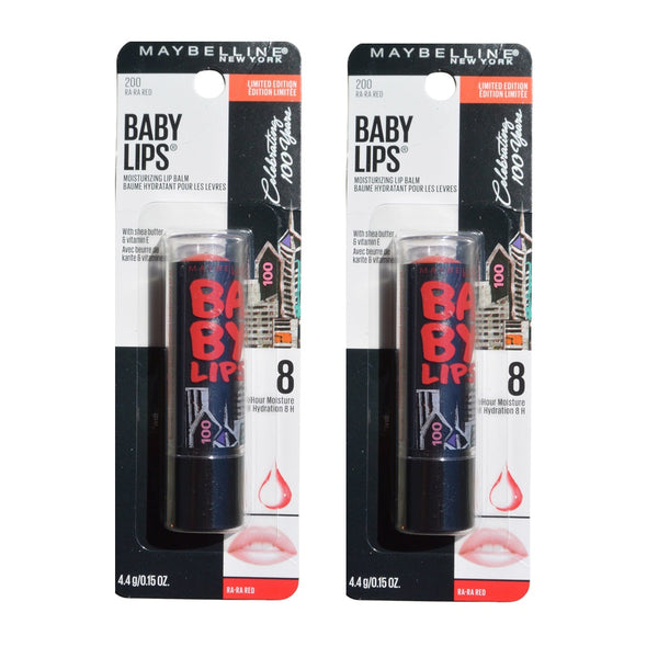 Pack of 2 Maybelline New York Baby Lips Moisturizing Lip Balm, Ra-Ra Red 200